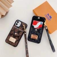 Hortory Designer luxury iphone 13 12 11 case with wallet and hand strap