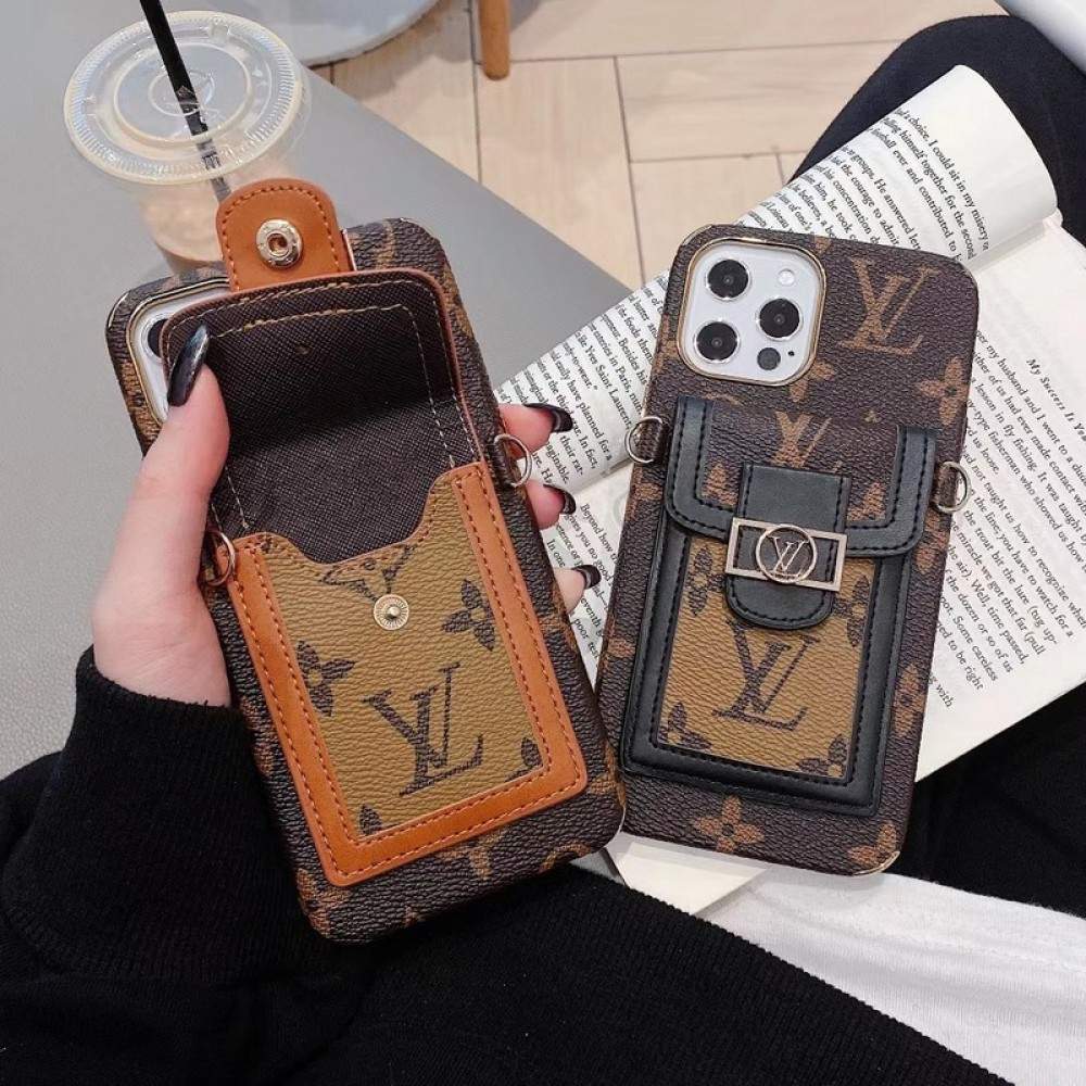 Louis Vuitton Leather Phone Cases With Straps for iPhone 14