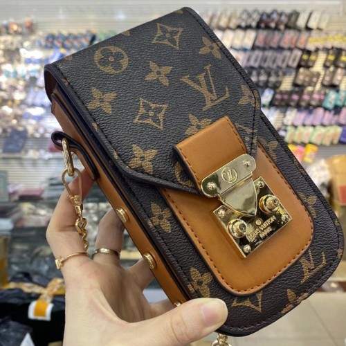 Hortory designer leather shoulder iphone case bag luxury phone bag with  chain lanyards for any phone and small items