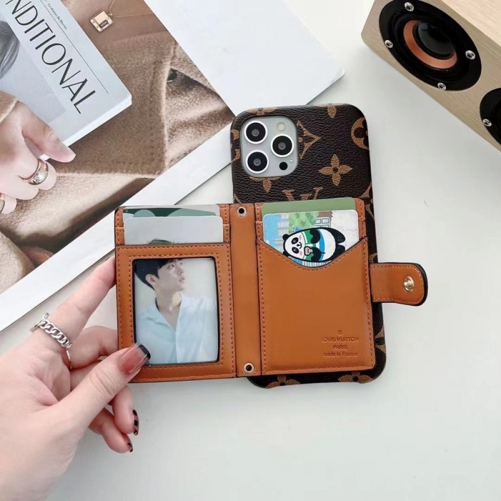Hortory classic leather iPhone case with lanyard and card holder crossbody phone  case for iphone 11 12 13 14 15 Pro max
