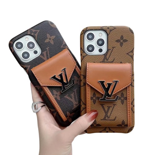 Hortory designer LV iPhone case with magnetic flip wallet card holder and  lanyards for iphone 12 13 14 15 pro max