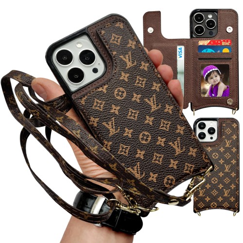 Hortory designer leather shoulder iphone case bag luxury phone bag with  chain lanyards for any phone and small items